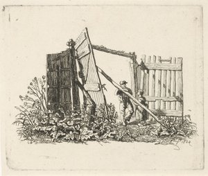 Dwie postacie przy otwartej bramie autorstwa Johannes Mock