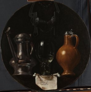 Emblematyczna martwa natura z bukłakiem, szklanką, dzbankiem i uzdę Symboliczna martwa natura z dzbanem, szklanką, dzbankiem i uzdą autorstwa Johannes Torrentius