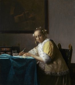 Eine Dame schreibt autorstwa Johannes Vermeer