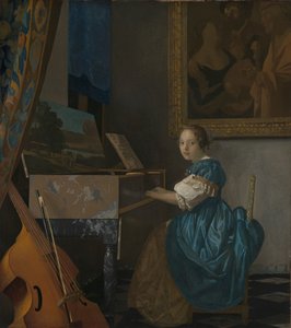 Eine junge Frau sitzt an einem Virginal autorstwa Johannes Vermeer