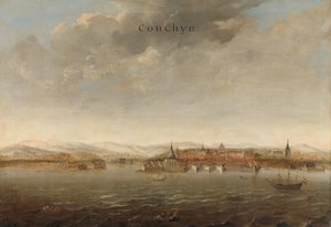 Widok na Cochin na Malabarskim Wybrzeżu Indii Widok na Cochin na wybrzeżu Malabar w Indiach Kuzyn (tytuł na obiekcie) autorstwa Johannes Vinckboons (attributed to)