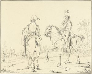Dwóch francuskich kawalerzystów na koniach autorstwa Johannes Vinkeles
