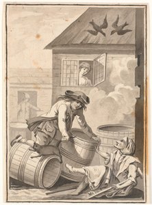 Jens Blok i Gunild. Ilustracja do Ludviga Holberga: Peder Paars 1772. (druga książka, trzecia pieśń) autorstwa Johannes Wiedewelt