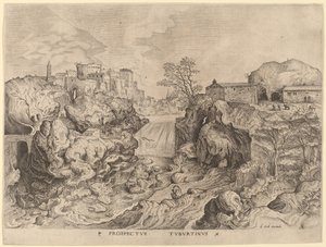 Prospectus Tyburtinus (Widok Tybru) autorstwa Johannes and Lucas van Doetechum after Pieter Bruegel the Elder