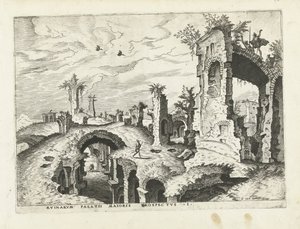 Widok na ruiny na Palatynie Ruiny rzymskie, 1561 (tytuł serii)