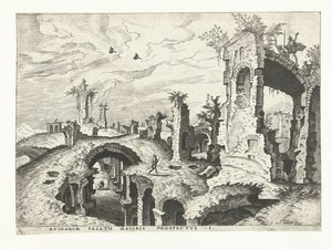 Widok ruin na Palatynie w Rzymie Ruiny rzymskie, 1561 (tytuł serii)