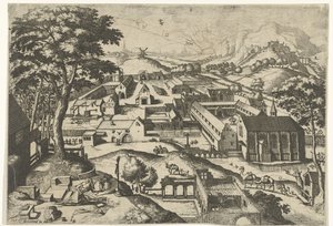 Krajobraz ze Świętym Hieronimem hieronimus in deserto (tytuł na obiekcie) Krajobrazy z opowieściami chrześcijańskimi (tytuł serii) autorstwa Johannes of Lucas van Doetechum