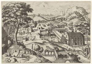 Krajobraz ze Świętym Hieronimem hieronimus in deserto (tytuł na obiekcie) Krajobrazy z opowieściami chrześcijańskimi (tytuł serii) autorstwa Johannes of Lucas van Doetechum