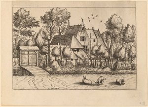 Dom na wsi z rowem autorstwa Johannes van Doetechum, the Elder and Lucas