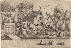 Dom na wsi z rowem autorstwa Johannes van Doetechum, the Elder and Lucas