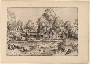 Wieś z kościołem autorstwa Johannes van Doetechum, the Elder and Lucas