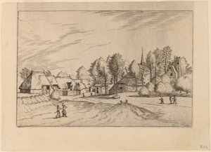Wieś z wieżą kościelną autorstwa Johannes van Doetechum, the Elder and Lucas