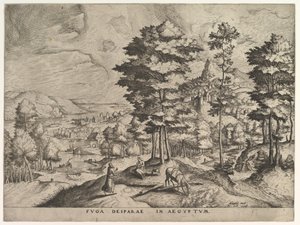 Ucieczka do Egiptu Ucieczka do Egiptu z Wielkich Pejzaży, ca. 1555-56. autorstwa Johannes van Doetecum I