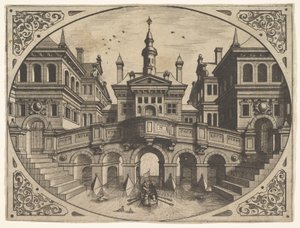 Tabliczka ze Scenografii..., 1560. autorstwa Johannes van Doetecum I