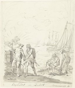 Handel i Żegluga, dekoracja na Nieuwmarkt, 1795 Handel i wysyłka (tytuł na obiekcie) autorstwa Johannes van Dregt (rejected attribution)