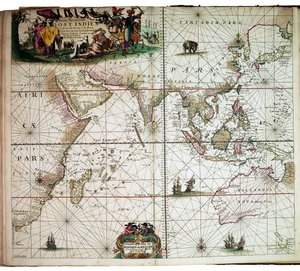 Mapa oprawiona w "Wielki i nowo powiększony atlas morski" Van Keulena
