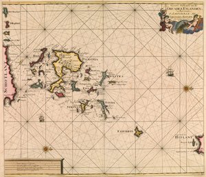 Mapa Orcades Eylande (Orkady) z "Wielkiego i nowo powiększonego atlasu morskiego" van Keulena