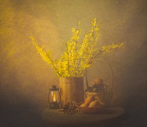 Złota wiosenna martwa natura autorstwa John-Mei Zhong