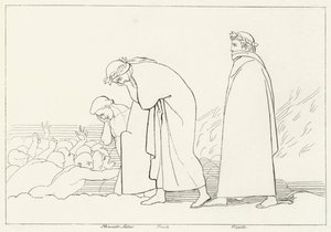 Dante rozmawia ze swoim nauczycielem, Inferno, Canto 15 (rycina) autorstwa John (after) Flaxman
