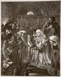 Edward przedstawiający swojego małego syna Walijczykom, ilustracja z „Ilustrowanej historii Anglii Cassella” (rycina) (zdjęcie w sepii) autorstwa John (after) Gilbert