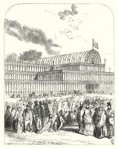 Pałac Kryształowy w Hyde Parku w Londynie, miejsce Wielkiej Wystawy 1851, zaprojektowany przez Josepha Paxtona i Charlesa Foxa (rycina)