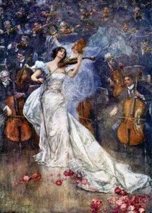 Muzyka. Koncert skrzypcowy. Ilustracja autorstwa Gulicha, Czechy, ok. 1900 r. (pocztówka) autorstwa John (after) Gulich