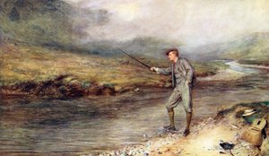 Łowienie pstrągów w Highlands (kolorowa litografia)
