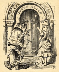 Alicja i żaba, ilustracja z „Po drugiej stronie lustra” Lewisa Carrolla (1832-98) opublikowana po raz pierwszy w 1871 r. (lito)