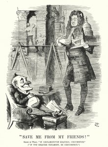 Punch cartoon: Save Me from My Friends - duch Sir Christophera Wrena i dekoracja katedry św. Pawła w Londynie (rycina) autorstwa John (after) Tenniel