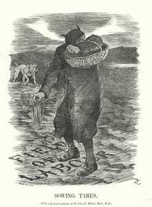 Punch cartoon: Sawing Tares – strach przed rozprzestrzenieniem się socjalizmu wśród brytyjskich robotników (grafika) autorstwa John (after) Tenniel