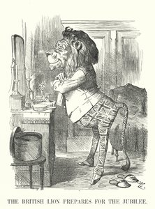 Punch cartoon: The British Lion przygotowuje się do jubileuszu – Złoty Jubileusz Królowej Wiktorii