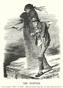 Punch cartoon: Kusiciel - pokusa anarchizmu dla bezrobotnych (rycina) autorstwa John (after) Tenniel