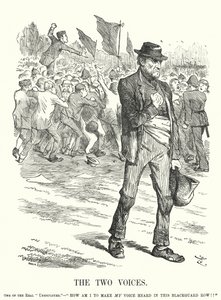 Punch cartoon: The Two Voices - bezrobocie i niepokoje społeczne w wiktoriańskiej Wielkiej Brytanii (rycina) autorstwa John (after) Tenniel