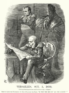 Karykatura: Wersal, 5 października 1870 - upokorzenie Francji w wojnie francusko-pruskiej (rycina)