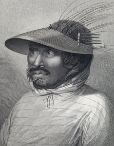 Portret mężczyzny z Oonalashka (lub Unalaska, Alaska, Stany Zjednoczone). Rycina z końca XVIII wieku, autorstwa Williama Sharpa (), według Johna Webbera (1751-1793).