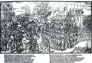 Sidney i armia angielska w marszu ze sztandarami i trąbami, płyta 8 z "The Image of Ireland" autorstwa Johna Derricke