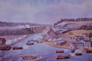 Bitwa pod Queenston Heights (kolor lito) autorstwa Walter Charles Mills