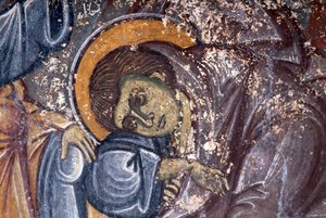 Figura świętego, autorstwa Ioannisa Pagomenosa, fragment fresku w bizantyjskim kościele św. Jerzego, Anidri, Kreta, Grecja (zdjęcie) autorstwa Walter Charles Mills