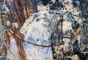 Koń, uszkodzony fresk na suficie kościoła Agios Vasileios, Vavouledo, Kreta, Grecja (zdjęcie) autorstwa Walter Charles Mills