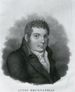 Portret Luigi Valentino Brugnatelli (1761-1818), włoskiego chemika i wynalazcy galwanotechniki, akwaforta Luigiego Radosa (1773-1840) według rysunku Roberto Focosi (1806-1862)