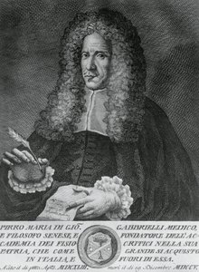 Portret Pirro Marii Gabbrielli (1643-1705), włoskiego filozofa, profesora medycyny teoretycznej i botaniki, rycina Cosimo Zocchi (czynny 1740-ca 1787) autorstwa Walter Charles Mills