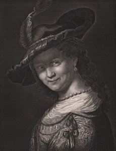 Portret Saskii van Uylenburgh (1612-1642), żony Rembrandta, rycina L Raaba z obrazu Rembrandta, z Królewskiej Galerii Drezdeńskiej Payne