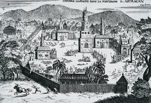 Kozacy pod wodzą Stepana Razina atakują twierdzę Astrachań w 1670 roku, Rosja autorstwa Walter Charles Mills