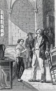 Delfin Louis Charles i jego dozorca Antoine Simon w więzieniu Temple, rycina Philippoteaux i Girardet, Rewolucja Francuska, Francja autorstwa Walter Charles Mills