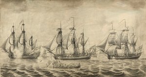 Trzy statki Kompanii Zatoki Hudsona u wybrzeży Greenwich autorstwa John (attr.to) Hood