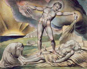 Szatan uderza Hioba wrzodami, strona 6 z „Ilustracji Księgi Hioba”, według Williama Blake