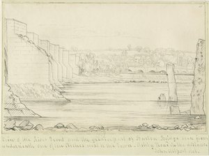 Burton-upon-Trent Bridge and Town: rysunek piórkiem, bd [c 1817] (rysunek)