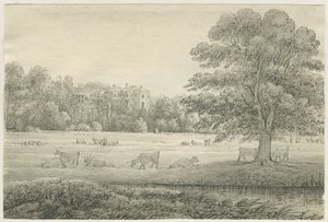 Hagley Hall: rysunek długopisem i lawowaniem, 4 maja 1814 r. autorstwa John Allport