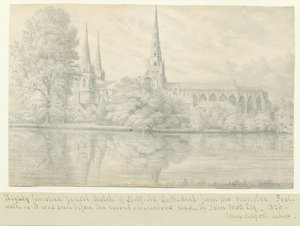 Katedra w Lichfield - południowy zachód Widok: rysunek ołówkiem autorstwa John Allport