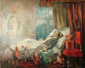 ""Le reve apres le bal masque"" (Sen po balu maskowym) Peinture de John Anster Fitzgerald (1832-1906), - Olej na płótnie, 35,5x44,5 - Kolekcja prywatna autorstwa John Anster Fitzgerald